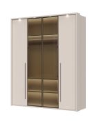 Armoire à quatre portes avec deux portes vitrées Neiafu 66, couleur : cachemire, dimensions : 224 x 182 x 56 cm, avec cadre LED et éclairage intérieur, deux tringles à vêtements