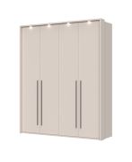 Armoire à portes battantes avec cadre LED Neiafu 64, couleur : cachemire, quatre portes, deux tringles à vêtements, dimensions : 226 x 187 x 60 cm, six étagères, système de fermeture en douceur