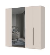 Armoire à cinq portes battantes Neiafu 14, deux portes miroir, système de fermeture en douceur, dimensions : 224 x 227 x 56 cm, neuf étagères, pour chambre à coucher