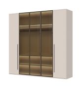 Grande armoire avec trois portes vitrées Neiafu 15 | Coloris cachemire | 224 x 227 x 56 cm | Éclairage intérieur | Soft-Close