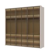 Armoire à portes battantes avec cinq portes vitrées et éclairage intérieur intégré, modèle Neiafu 44, couleur : cachemire, trois tringles à vêtements, dimensions : 224 x 227 x 56 cm, système de fermeture en douceur