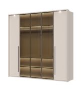 Armoire à trois portes vitrées avec cadre LED et éclairage intérieur Neiafu 71, couleur : cachemire, système de fermeture en douceur, dimensions : 224 x 227 x 56 cm