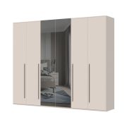 Armoire à portes battantes avec deux portes miroir Neiafu 19, couleur : cachemire, dimensions : 224 x 272 x 56 cm, trois tringles à vêtements, système de fermeture en douceur, pieds réglables