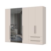 Grande armoire à deux portes miroir Neiafu 23, couleur : cachemire, deux tiroirs, système de fermeture en douceur, dimensions : 224 x 272 x 56 cm, trois tringles à vêtements