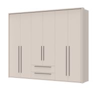 Grande armoire à deux tiroirs Neiafu 50, système de fermeture en douceur, couleur : cachemire, pieds réglables, dimensions : 226 x 277 x 60 cm, trois tringles à vêtements