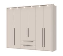Grande armoire à six portes Neiafu 78, deux tiroirs, encadrement LED, dimensions : 226 x 277 x 60 cm, système de fermeture en douceur, trois tringles à vêtements