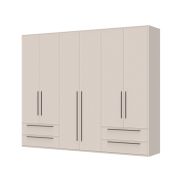 Armoire à portes battantes avec quatre tiroirs Neiafu 24, couleur : cachemire, système de fermeture en douceur, dimensions : 224 x 272 x 56 cm, trois tringles à vêtements, pour chambre à coucher