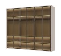 Armoire à portes vitrées avec éclairage intérieur Neiafu 49, Couleur : Cachemire, Système de fermeture Soft-Close, trois tringles à vêtements, dimensions : 224 x 272 x 56 cm