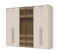 Armoire à deux portes vitrées et cadre LED Neiafu 76, Couleur : Cachemire, trois tringles, neuf étagères, dimensions : 224 x 272 x 56 cm