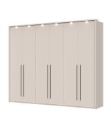 Armoire à six portes avec encadrements LED Neiafu 74, Couleur : Cachemire, pieds réglables, trois tringles à vêtements, dimensions : 226 x 277 x 60 cm, neuf étagères