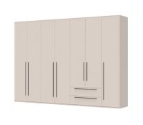 Armoire à sept portes et deux tiroirs Neiafu 26, Couleur : Cachemire, Système de fermeture Soft-Close, dimensions : 224 x 317 x 56 cm, quatre tringles à vêtements