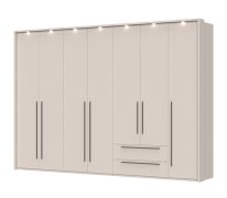 Penderie / Armoire à sept portes battantes Neiafu 82, Couleur : Cachemire, deux tiroirs, Système de fermeture Soft-Close, quatre tringles à vêtements, dimensions : 226 x 322 x 60 cm