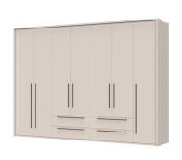 Armoire à portes battantes Neiafu 55 | Finition cadre | Couleur cachemire | 4 tiroirs | 8 étagères | 226 x 322 x 60 cm | 4 tringles | Chambre