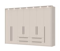 Armoire moderne à sept portes Neiafu 83, quatre tiroirs, encadrement LED, quatre tringles, fonction de fermeture en douceur, dimensions : 226 x 322 x 60 cm