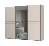 Armoire à portes coulissantes à trois portes Neiafu 93, 1 porte miroir, 3 tringles à vêtements, 9 étagères, Système de fermeture Soft-Close, Dimensions : 224 x 272 x 61 cm