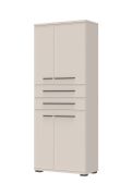 Armoire penderie Neiafu 105 | 4 portes, 2 tiroirs, 4 étagères bois | Finition cachemire | 194 x 76 x 36 cm | Pieds réglables