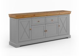 Buffet 2 tiroirs Gimone 04 | Pin finlandais massif | Soft-close | Gris classique | 85 x 200 x 41 cm | 6 compartiments