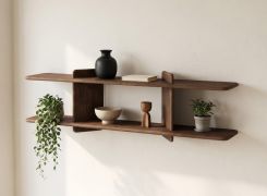 Étagère murale / Couleur : Tabacco / Bois massif / Chêne huilé / 140 x 25 x 39 cm / Élégante / Étagère / Fonctionnelle / Sobre