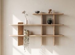Étagère / Couleur : chêne blanchi / Bois massif / Chêne huilé / 140 x 25 x 86 cm / 3 compartiments / Élégante / Fonctionnelle / Pour le salon