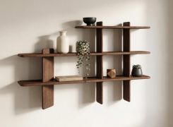 Étagère / Couleur : Tabacco / Bois massif / Chêne huilé / 140 x 25 x 86 cm / 3 compartiments / Élégante / Fonctionnelle / Pour le salon