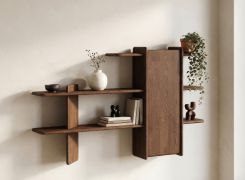 Étagère / Couleur : Tabacco / Bois massif / Chêne huilé / 140 x 28 x 86 cm / 1 porte / Élégante / Fonctionnelle / Étagère murale / pour le salon