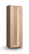 Vitrine / Couleur : Chêne blanchi / Bois massif / Chêne huilé / Pierre de travertin / Éclairage LED inclus / 68 x 41 x 206 cm / Panneau arrière : HDF