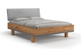 Lit simple / Lit d'appoint / Bois massif / Chêne huilé / Rembourrage de tête de lit et moelleuse / 140 x 200 cm / Minimaliste / Moderne