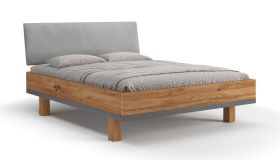 Lit simple / Lit d'appoint / Bois massif / Chêne huilé / Rembourrage de tête de lit et moelleuse / 160 x 200 cm / Minimaliste / Moderne