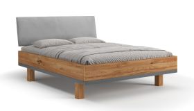 Lit simple / Lit d'appoint / Bois massif / Chêne huilé / Rembourrage de tête de lit et moelleuse / 180 x 200 cm / Minimaliste / Moderne
