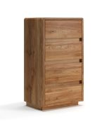 Commode / Bois massif / Chêne huilé / Système « push-to-open » / 4 tiroirs / Système de fermeture Soft-Close / 54 x 40 x 99 cm / Élégante et moderne