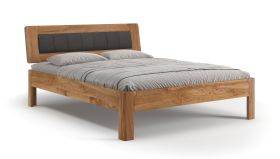 Lit simple / Lit d'appoint / Bois massif / Chêne huilé / Rembourrage de tête de lit / 200 x 200 cm / Style minimaliste / Structure en bois unique
