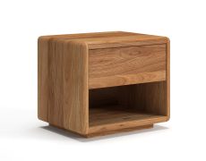 Table de chevet / Bois massif / Chêne huilé / Système « push-to-open » / 1 tiroir / Système de fermeture Soft-Close / 1 compartiment ouvert / 50 x 39 x 45 cm
