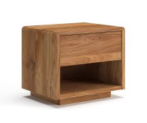 Table de chevet / Bois massif / Chêne huilé / Système « push-to-open » / 1 tiroir / 1 compartiment ouvert / 50 x 39 x 45 cm / Système de fermeture Soft-Close