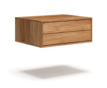 Table de chevet suspendue / Bois massif / Chêne huilé / Système « push-to-open » / 2 tiroirs / 50 x 39 x 19 cm / Système de fermeture Soft-Close