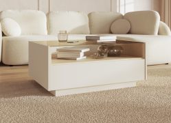 Table basse / Couleur : Beige / Chêne Cremona / 2 tiroirs / 1 compartiment / 96 x 67 x 43 cm / Fonction push-to-open / Table basse / Pour le salon