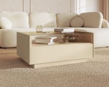 Table basse / Couleur : Cacao / Chêne Crémone / 2 tiroirs / 1 compartiment / 96 x 67 x 43 cm / Fonction push-to-open / Table basse / Pour le salon