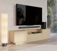 Meuble bas TV / Couleur : Cacao / Chêne Cremona / 2 portes battantes / incl. éclairage LED / 3 compartiments / 176 x 40 x 43 cm / Fonction Push-to-open / Meuble TV / 1 tiroir
