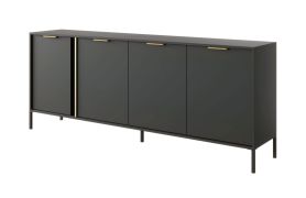 Grande commode longue anthracite | 4 portes | 8 compartiments | 81 x 203 x 39,5 cm | Raoued 05