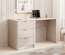 Bureau / Beige / 3 tiroirs / 140 x 55 x 76 cm / Poignées : Métal / Chants ABS / Design moderne à lamelles / Pour bureau