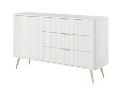 Commode / Moderne / 3 tiroirs / 2 compartiments / Blanc / Matériaux haut de gamme / Dimensions : 81 x 138 x 38 cm / Poignées et pieds : Métal / Pour le salon