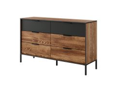 Commode 6 tiroirs Jendouba 04 | Châtaignier & Anthracite | Pieds métal | Soft-Close | 81,5 x 137 x 39,5 cm
