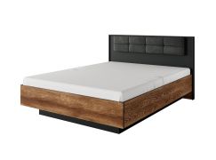 Lit double Jendouba 02 | 160 x 200 cm | Châtaigne/Anthracite | Tête de lit rembourrée | Coffre de rangement | Protection ABS