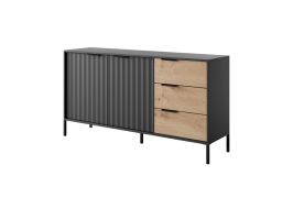 Buffet Fouchana 09 avec système Soft-Close | Noir & Chêne Artisan | 81 x 153 x 39,5 cm | 3 tiroirs