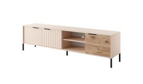 Meuble TV bas Fouchana 05 | 3 portes | Beige & Chêne Viking | 53 x 203 x 39,5 cm