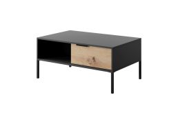Table basse noire avec deux tiroirs Fouchana 14 | Noir & Chêne Artisan | 44 x 97 x 60 cm