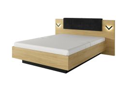 Lit double avec éclairage LED et espace de rangement Damous 03 | Chêne Scandi & Noir | 160 x 200 cm