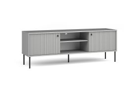 Meuble TV Alonnisos 05 avec quatre compartiments, fonction soft-close, un passe câbles, Couleur : Gris, deux portes, dimensions : 55 x 158 x 40,5 cm, facile à combiner