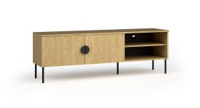 Meuble TV à trois compartiments Amfipoli 04, deux portes, Couleur : Chêne Baltic, Fonction Soft-Close, Dimensions : 54 x 160 x 40 cm, deux passages de câbles
