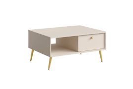 Table basse moderne Egaleo 03 beige | 1 porte basculante | 1 niche ouverte | Pieds métal | 43 x 87 x 66 cm