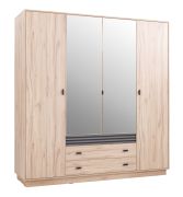 Armoire penderie 4 portes Niel 16 | Chêne & Anthracite | 210 x 200 x 56 cm | Design moderne